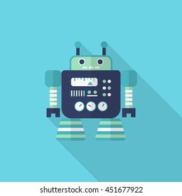 Robot icon , Vector flat long shadow design. Robot and Science concept.