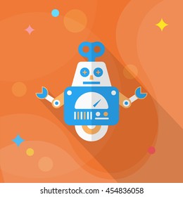 Robot icon , Vector flat long shadow design. Robot and Science concept.