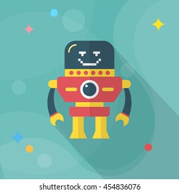 Robot icon , Vector flat long shadow design. Robot and Science concept.