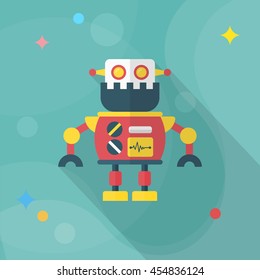 Robot icon , Vector flat long shadow design. Robot and Science concept.