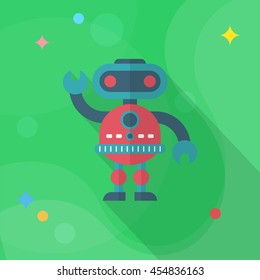 Robot icon , Vector flat long shadow design. Robot and Science concept.