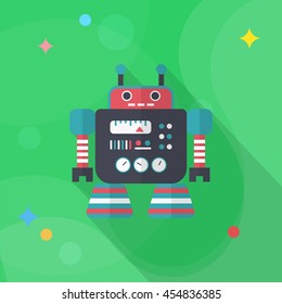 Robot icon , Vector flat long shadow design. Robot and Science concept.