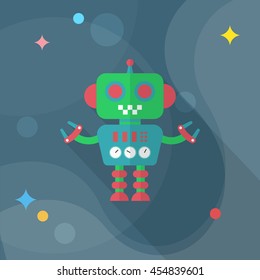 Robot icon , Vector flat long shadow design. Robot and Science concept.