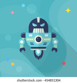 Robot icon , Vector flat long shadow design. Robot and Science concept.
