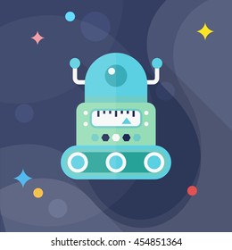 Robot icon , Vector flat long shadow design. Robot and Science concept.