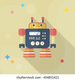 Robot icon , Vector flat long shadow design. Robot and Science concept.
