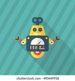 Robot icon , Vector flat long shadow design. Robot and Science concept.