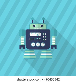 Robot icon , Vector flat long shadow design. Robot and Science concept.