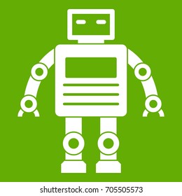 Robot icon white isolated on green background. Vector illustration