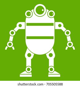 Robot icon white isolated on green background. Vector illustration