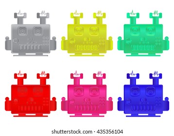 robot icons and characters, metal robots, robot icons
