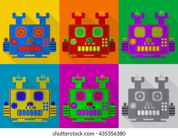 robot icons and characters, metal robots, robot icons