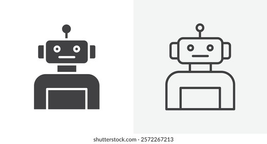 Robot icons. flat and line style set