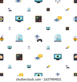 robot icons pattern seamless. Included editable flat AI Decision, NPC, AI Robot, Computer Vision, Future technology, Chat Bot, moon rover icons. robot icons for web and mobile.