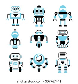 robot icons set, artificial intelligence concept