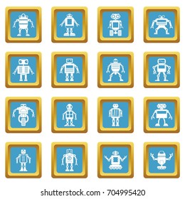 Robot icons set in azur color isolated vector illustration for web and any design