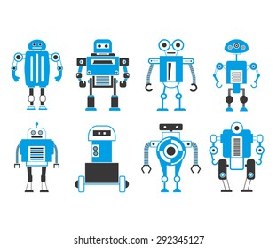 robot icons set, blue theme