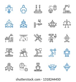 robot icons set. Collection of robot with artificial intelligence, industrial robot, industry, space station, conveyor. Editable and scalable icons.
