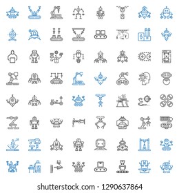 robot icons set. Collection of robot with conveyor, industrial robot, drone, toy, industry, moon rover, artificial intelligence, lander. Editable and scalable icons.