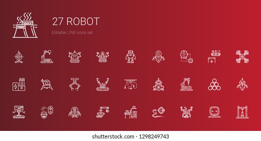 robot icons set. Collection of robot with drone, conveyor, industrial robot, lander, industry, artificial intelligence. Editable and scalable icons.