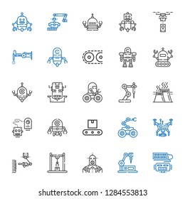 robot icons set. Collection of robot with industrial robot, drone, conveyor, industry. Editable and scalable robot icons.