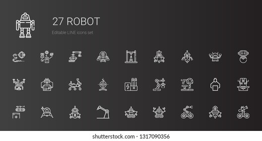 robot icons set. Collection of robot with lander, conveyor, toy, industrial robot, industry, mars rover, drone. Editable and scalable icons.