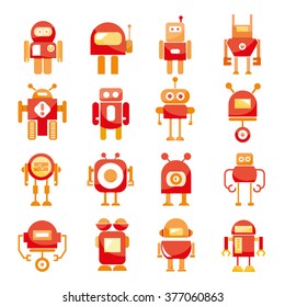 robot icons set, cute robot toys, red theme robots