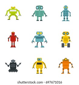 Robot icons set. Flat set of 9 robot vector icons for web isolated on white background