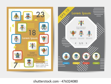 Robot icons set with long shadow,eps10