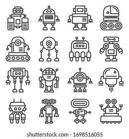 Iconos Robot en fondo blanco. Vector de estilo de línea