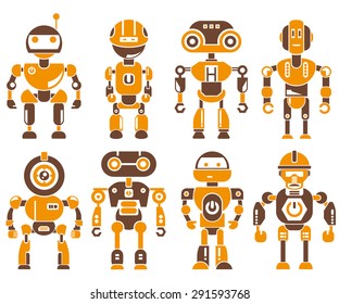 robot icons set, orange theme