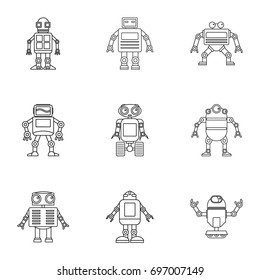 Robot icons set. Outline set of 9 robot vector icons for web isolated on white background