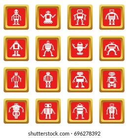 Robot icons set in red color isolated vector illustration for web and any design