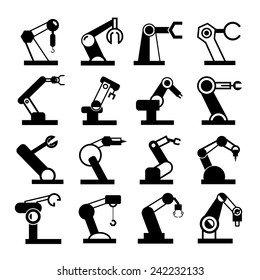 robot icons set, robotic arm in for industry work