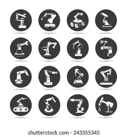 robot icons set, robotic arm, industry robot buttons