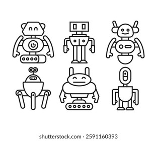 robot icons set vector line illustration