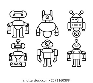 robot icons set vector line illustration