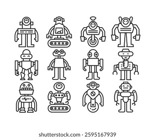 robot icons set vector line illustration