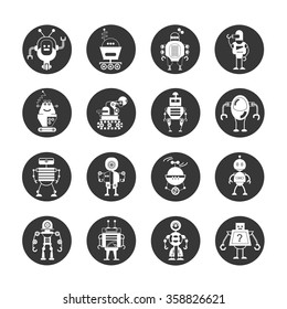 robot icons set, vector robots, cute robots