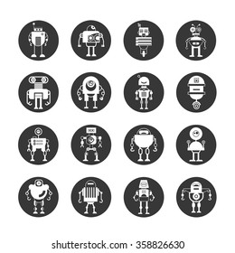 robot icons set, vector robots, cute robots