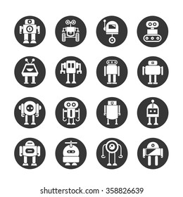 robot icons set, vector robots, cute robots