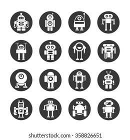robot icons set, vector robots, cute robots