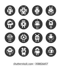 robot icons set, vector robots, cute robots