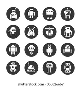 robot icons set, vector robots, cute robots