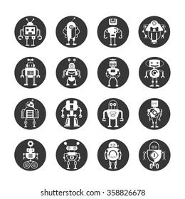 robot icons set, vector robots, cute robots