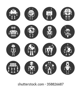 robot icons set, vector robots, cute robots