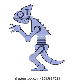 Robot iguana or chameleon in cartoon style. Side view. Flat vector illustration.