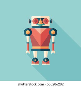 Robot illusionist flat square icon with long shadows.