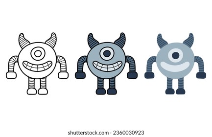 robot illustration with 3 types of designs, namely outline, colored and without outline
