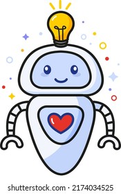 Robot illustration in flat design on white background, machine linear style sign for mobile concept and web design, automation outline vector icon, character logo illustration, baby illustration